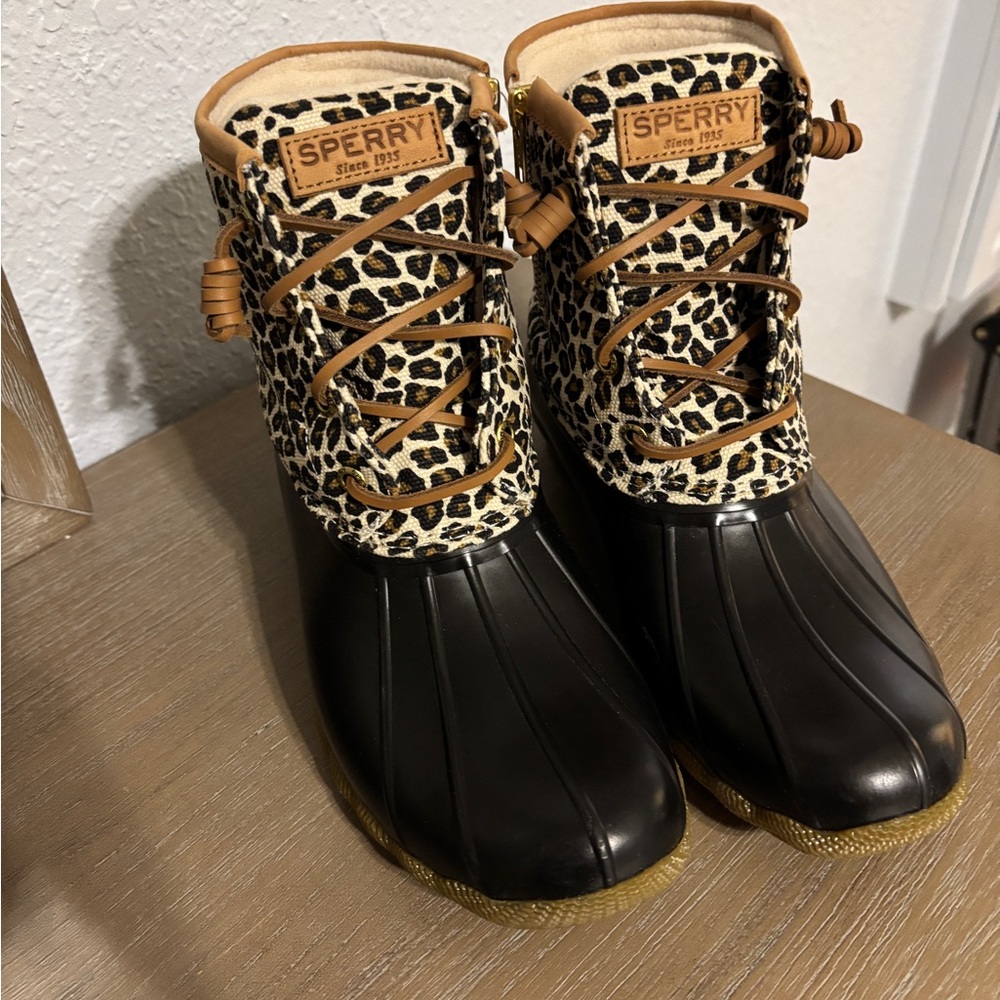 Sperry Women's Leopard Print Duck Boots - Black and Brown
